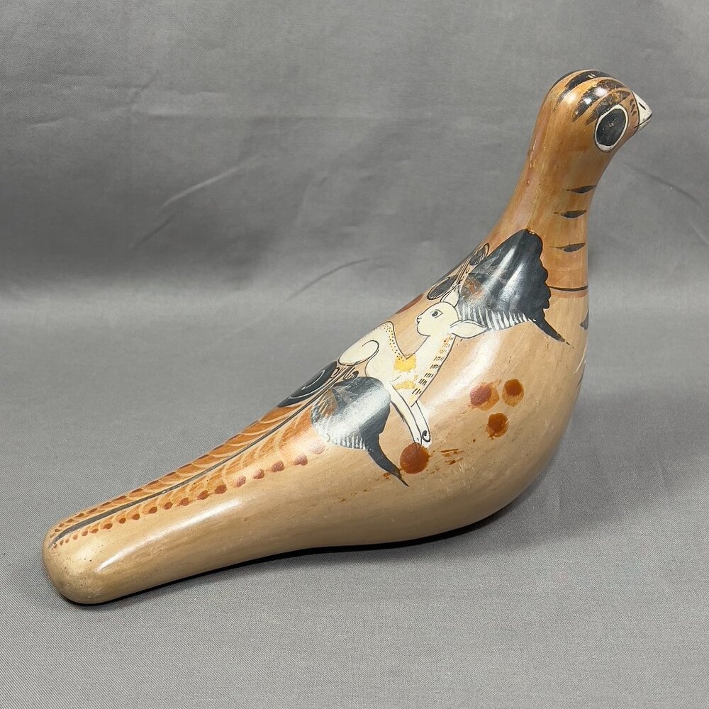 Vtg Tonala Stoneware Pottery Bird Figurine Dove Pigeon Fawn Deer Folk Art Mexico